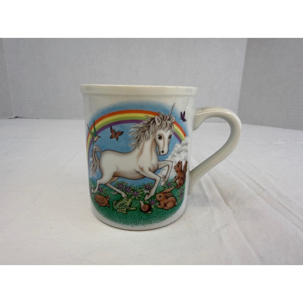 Vintage Unicorn Rainbow Coffee Mug Ceramic Fantasy Forest‎ Animals 80s Style